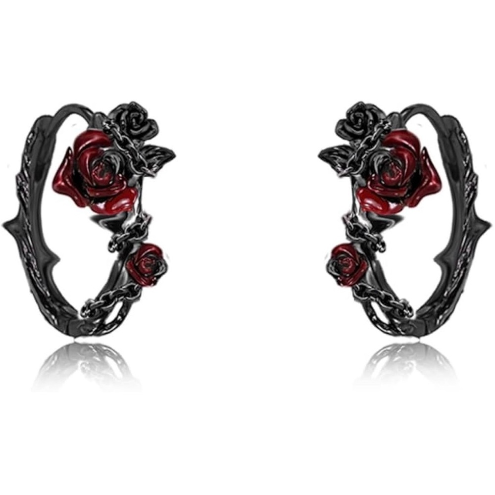 Gothic style personality red rose earrings Fashion punk style black earrings